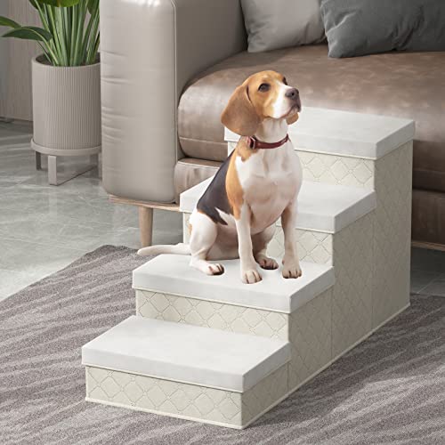 SOWONE Dog Steps for High Bed or Couch, 4 Steps Foldable Dog Stairs with Storage, Non-Slip Fabric Pet Stairs for Small Medium Large Dogs, Cats, Pets, Indoor