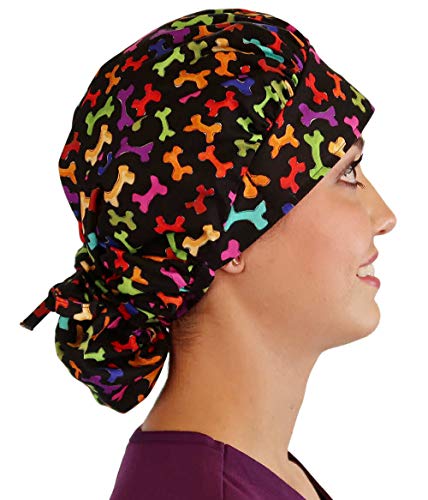 Sparkling EARTH Bones of Plenty (Dog Bones) Banded Bouffant Ponytail Classic Surgical Style Scrub Working Cap - Made in The USA!