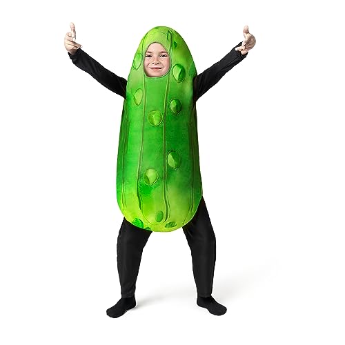 Spooktacular Creations Unisex Cute Pickle Costume Green Cucumber Jumpsuit for Child Youth Halloween Dress Up Food Themed Party (X-Large (12-14 yrs))