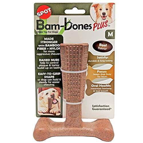 SPOT by Ethical Products - Bambone Plus – Easy Grip Durable Dog Chew Toy for Aggressive Chewers Puppies and Dogs - Beef- Large Brown Medium