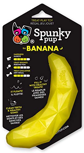 Spunky pup Banana Treat Dog Toy | Fill with Healthy Treats for a Challenge | Promote Healthy Teeth and Gums | Non-Toxic Dishwasher Safe | Crazy Bounce Shape | Floats | For Small Dogs
