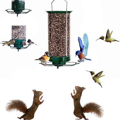 Squirrel-Proof Spinning Wild Bird Feeder for Outside Hanging, Outdoor Hanging Bird Feeder with Weight Activated Rotating Perch for Garden Yard Patio, 5Lbs Feeder Capacity (Clear)