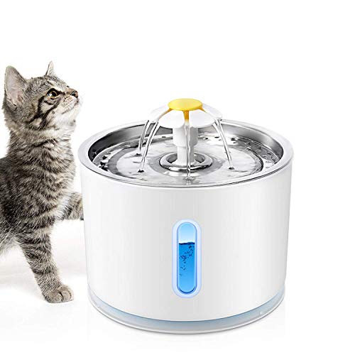 Stainless Steel Cat Fountain Water Bowl | Perfect for Dogs and Cats | Auto Shut Off | 2.4L Capacity | Includes 3 Replacement Filters and Quiet Pump | LED Light | Your Pets will Now Love Drinking Water