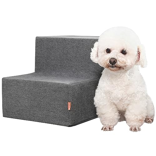 Sted Pet Stairs Dog Stairs 2 Steps, High Density Foam Dog Stairs for Couch, Widen Steps Pet Stairs with Non-Slip Bottom, Removable Washable Cover, Ideal for Older Injured Small Dogs Cats, Grey