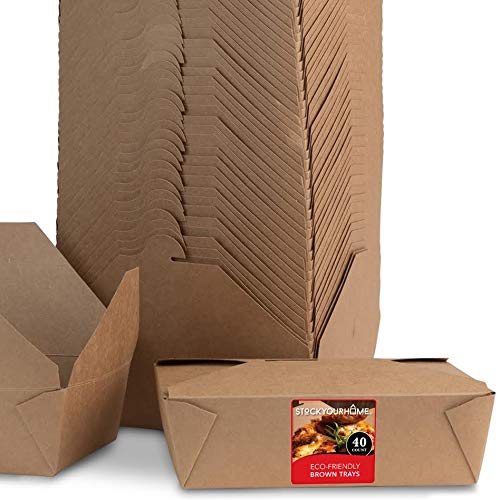 Stock Your Home Microwaveable Kraft Brown Take Out Boxes 71 oz (40 Pack) Leak and Grease Resistant Food Containers - Recyclable Lunch Box - to Go Containers for Restaurants, Catering and Parties