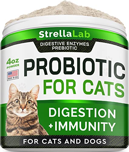 STRELLALAB Cat Probiotic Powder — Probiotics for Cats with Diarrhea, Cat Probiotics for Indoor Cats, Health Supplies Food Supplement, Pet Probiotics, Cat Digestive Support, Constipation Relief Treats