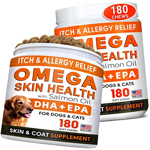 StrellaLab Omega 3 for Dogs - (360Ct) Fish Oil Treats - Allergy & Itch Relief Skin&Coat Supplement - Dry Itchy Skin, Shedding, Hot Spots Treatment, Anti Itch - Pet Salmon Oil Chews - Chicken Flavor