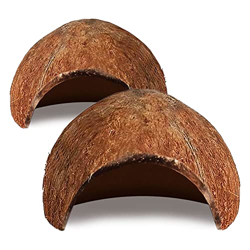 SunGrow Crested Gecko Coconut Huts, 5x3 Inches Reptile Climbing Hide, Leopard Gecko Tank Cage Habitat Accessories, Smooth-Edged Coconut Shell for Exercise, Crawling, Perching and Basking Spot