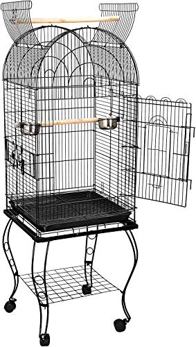 SUPER DEAL 63.5'' Rolling Bird Cage Large Wrought Iron Cage for Cockatiel Sun Conure Parakeet Finch Budgie Lovebird Canary Medium Pet House with Rolling Stand & Storage Shelf