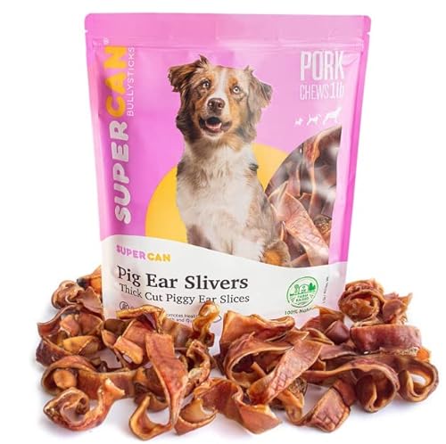 Supercan Pig Ear Slivers for Dogs 1lb/450g Pig Ear Strips Dog Chews, All Natural Dog Treats, Chews for Puppies and Large Dogs, Super Can Made, 100% Natural Dog Chews