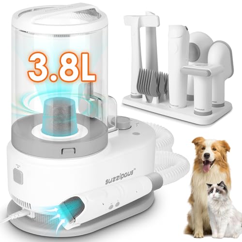 Suzzipaws Pet Grooming Vacuum for Big Dogs 3.8L Dog Hair Vacuum Groomer, Quiet Large Dog Brush Vacuum Suction 99% Hair for Dog cat, Cordless Pet Clipper Dog Hair Vacuum for Shedding, Home Cleaning