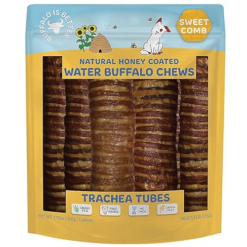 Sweet Comb Buffalo Trachea Tubes Dog Chews, Natural Honey Coated, 5 Pack, 1 Count (Pack of 5)