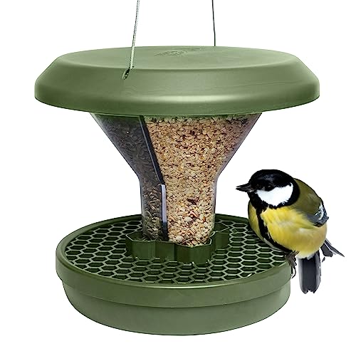 SWISSINNO Bird Feeder Davos Smart Birds. Feed Birds, not Rodents! Robust & Reliable for Hanging. Dual Food Chambers. Made in EU. Green