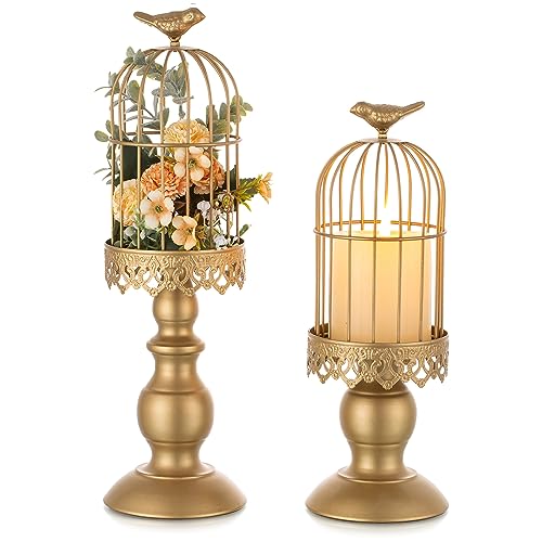 Sziqiqi Bird Cage Candle Holders - Decorative Metal Cage Candle Lanterns for Pillar Candles Vintage Birdcage for Wedding Table Centerpiece Shabby Chic Country Home Accessories Fireplace Decor