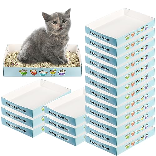 Tenceur 60 Pcs Disposable Litter Boxes for Cats 13.8 x 10 x 2 Inch Foldable Paper Kitty Tray Kitten Litter Box Low Entry Cat Litter Tray Waterproof Cat Travel Litter Box for Indoor Outdoor Small Pets