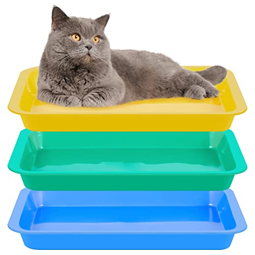 Tessco 3 Pcs Open Small Kitten Litter Box Rabbit Litter Pan Waterproof Plastic Litter Tray Travel Toilet for Cats Kitty Bunny Guinea Pig Small Pet, Easy Clean, Multi Color (15.1 x 12 x 1.4 Inch)