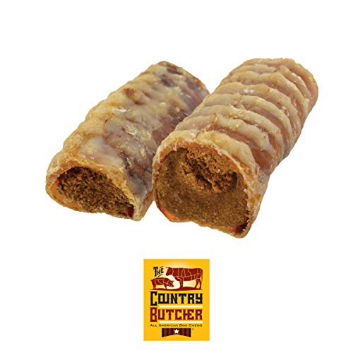 The Country Butcher Filled Beef Trachea Dog Treats, Glucosamine and Chondroitin for Joint Health, Natural, Tough, Stuffed Chew Toy, Made in The USA, Peanut Butter, 10 Count - Rawhide Free, No Bone