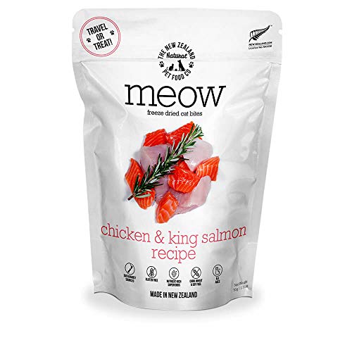 The New Zealand Natural Pet Food Co. Meow Chicken & King Salmon Freeze Dried Raw Cat Food, Mixer, or Topper, or Treat - High Protein, Natural, Limited Ingredient Recipe 1.76 oz