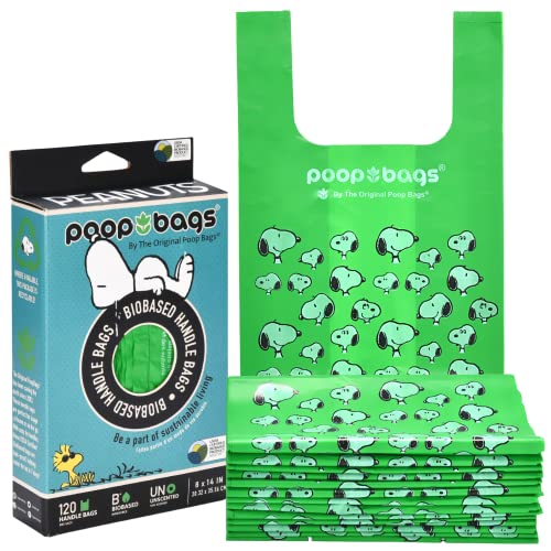 The Original Poop Bags® - USDA Certified 38% Bioased Dog Poop Bags - Peanuts® Snoopy Handle Tie - Leak-proof Thick & Strong Doggie Poop Bags - Unscented Poop Bags for dogs - 120 count - 8 x 14 inches