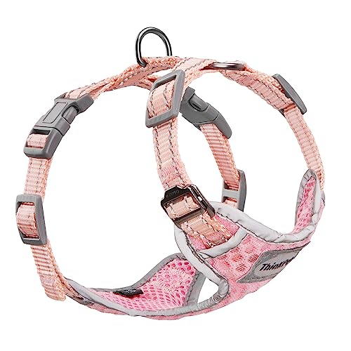 ThinkPet Reflective Breathable Soft Air Mesh No Pull Puppy Choke Free Over Head Vest Harness for Puppy Small Medium Dogs and Cats Pink XX-Small