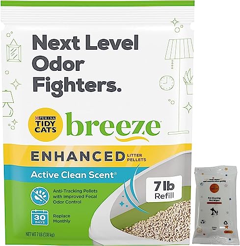 Tidy Cats Breeze Enhanced Cat Litter Pellets - Active Clean Scent, Refill 7 lb with Aurora Pet Wipes