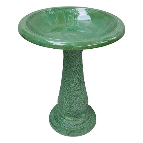 Tierra Birds and Beyond 25 in. Kale Green Fiber Clay Bird Bath Gloss Bowl/Rim, Matte Base