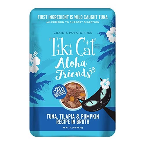 Tiki Cat Aloha Friends, Tuna, Tilapia & Pumpkin, Grain-Free & High Moisture, Wet Cat Food for All Life Stages 3 oz. Pouch (Case of 12)
