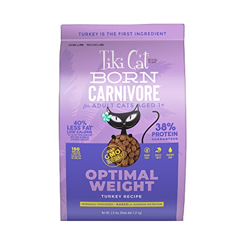 Tiki Cat Born Carnivore Optimal Weight, Turkey, Grain-Free Baked Kibble to Maximize Nutrients, Dry Cat Food, 2.8 lbs. Bag