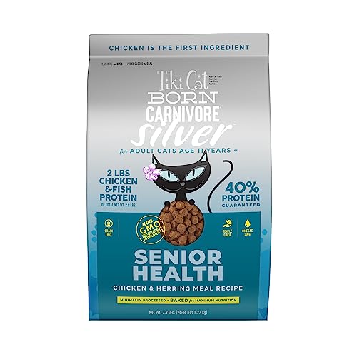 Tiki Cat Born Carnivore Silver Senior Health Dry Cat Food for Senior Cats, Non-GMO, 2.8 lbs. Bag