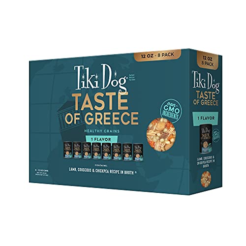 Tiki Dog Taste of The World Whole Food, Greece Lamb, Couscous & Chickpea Recipe in Broth, Culinary Inspired High Protein and Moisture Rich Superfoods Wet Dog Food, 12 Oz Cans, Case of 8