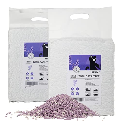 Tofu Cat Litter, Dust-Free Kitty Litter, Fast Drying, Ultra Absorbent Clumping Cat Litter Pellets, Lavender Cat Tofu Litter Odor Control, Less Scattering, Dust-Free Mixed Tofu Cat Litter.