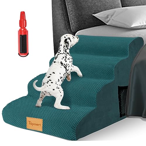 Topmart 4 Tiers Foam Dog Stairs/Steps for Small Dogs,Non-Slip Dog Ramp with Waterproof Cover,High Density Foam Pet Stairs/Ladder,Best for Dogs Injured,Older Cats,Pets with Joint Pain,20.5”H