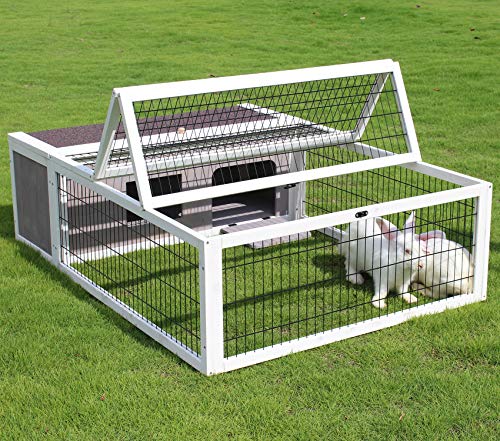 Tortoise House Habitat Wooden Small Animal Hutch Enclosure Indoor/Outdoor (49 * 36 * 14(L*W*H), Grey + White Trim)