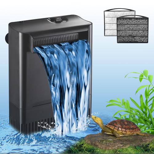 Turtle Tank Filter Aquarium Filter Power Adjustable 30-55 Gal. 290GPH Large Internal Filter 3-Stage Waterfall Bio-Filtration Low Water Level for Freshwater Saltwater Fish Tank Reptile Shrimp Frog