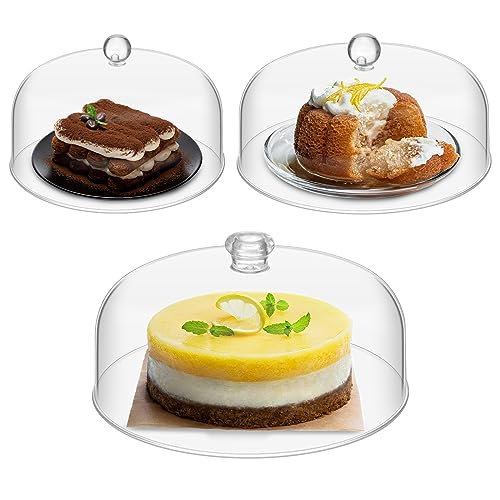 Uiifan 3 Pcs Clear Cake Dome Cover 7" 9" 11" Acrylic Cake Stand Cover Round Cheese Cloche Dome for Food Plastic Cake Cover for Cake Stand Cake Plate Display Serving Platter