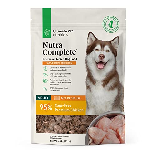 ULTIMATE PET NUTRITION Nutra Complete, 100% Freeze Dried Veterinarian Formulated Raw Dog Food with Antioxidants Prebiotics and Amino Acids, (Chicken, 16 oz)