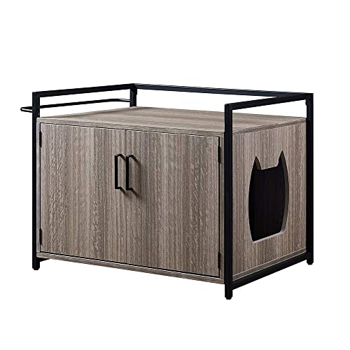 unipaws Cat Litter Box Enclosure with Metal Frame, Cat Washroom Furniture, Hidden Litter Box Cover, Cabinet for Large Cat, Dog Proof Cat Litter Boxes, Hideaway Litter Box, Cat House