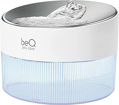 Upgrade beQ Automatic Water Fountain,2.5L/84oz Inside Ultra-Quiet Stainless Steel pet Water Dispenser,BPA Free,Visible Water Level,with a Large Size Filter,Suitable for Cats & Small Dogs