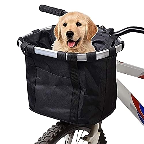 URBEST Bike Basket,Small Pets Cat Dog Folding Carrier,Removable Bicycle Handlebar Front Basket, Quick Release and Easy to Install,Detachable Cycling Bag (Black)
