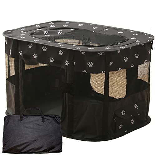 VARMTOR Foldable Pet Playpen, Puppy Play Pen for Indoors, Cute Small Dog Playpen, Sturdy Playpen for Cats Outdoor (Medium, Black)