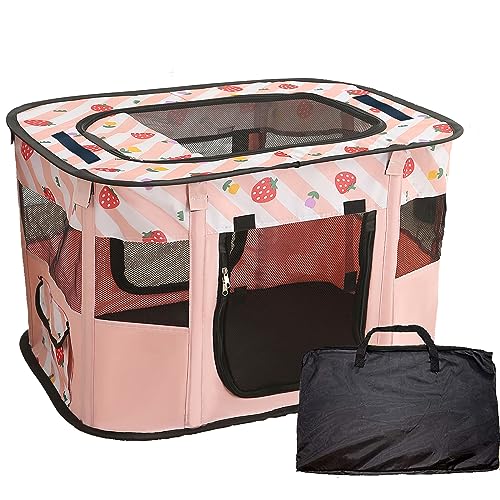 VARMTOR Puppy Playpen, Portable Dog Play Pen, Sturdy Cat Playpen, Foldable pop up pet Tent, Pet Playground Indoor/Outdoor (XL, Pink), (CF-01)