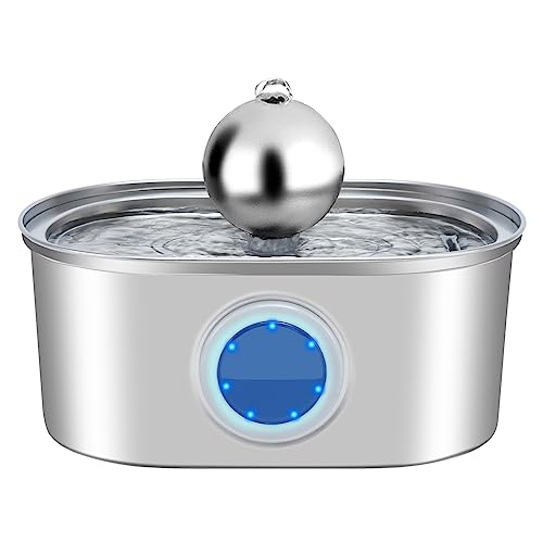 Vekonn Cat Water Fountain Stainless Steel, 0.8gal/108oz Pet Water Fountain with Water Level Indicator and Dispensing Ball, Cat Fountain with Quiet Pump and 3 Filters Ideal for Cats and Dogs