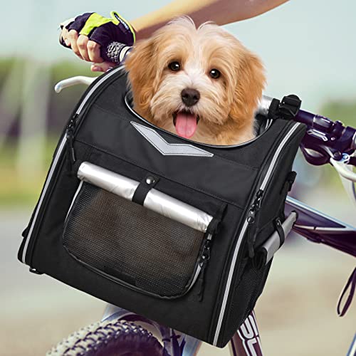 VENFOREST Dog Bike Basket Foldable Dog Bike Carrier Large Waterproof Pet Carrier Backpack, Dog Backpack Carrier for Cat Dog Puppy(Black)