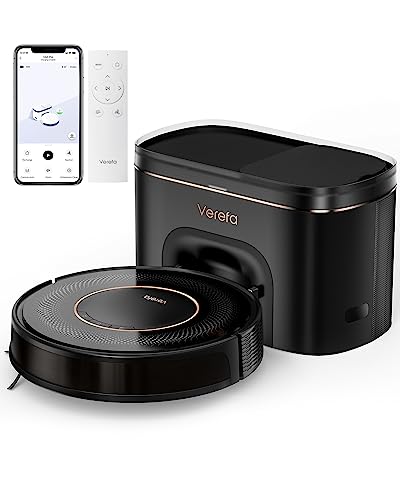 Verefa Robot Vacuum Self Emptying, Robot Vacuum Cleaner 150Mins Runtime, Low Noise 53 dB, Slim Robotic Vacuum, 3,200Pa Strong Suction, Work with WiFi/App/Alexa, for Carpets, Pet Hair, Black