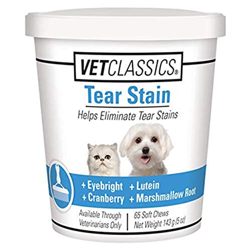 Vet Classics Tear Stain Supplements for Dogs, Cats – Helps to Prevent and Eliminate Tear Stains for Dog, Cat Breeds – Pet Supplement, Pet Immune Support – 65 Soft Chews