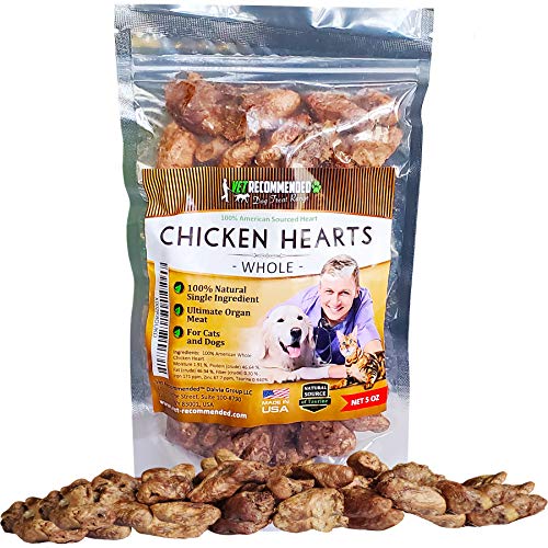 Vet Recommended Premium Whole Chicken Hearts for Dogs and Cats (Giant 5oz Bag) | Freeze Dried Natural Dog Treats - Perfect Organ Meat for Pets | Human Grade - Natural Source of Taurine - USA Made