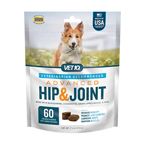 VetIQ Advanced Hip & Joint with UC-II® and Omega-3s Advance Formula for All Dog Breeds, Chicken Flavor, 60 Count
