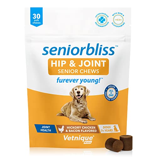 Vetnique Labs Seniorbliss Aging Dog (7+) Senior Dog Vitamins and Supplements, Supports Heart, Allergy, Arthritis, Skin and Coat - furever Young (Hip & Joint Chew, 30ct)