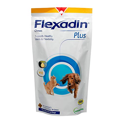 Vetoquinol Flexadin Plus Hip and Joint Supplement for Dogs and Cats, Glucosamine for Dogs and Cats, Contains MSM and Chondroitin for Joint Support for Small Dogs and Cats up to 30lbs, 90ct