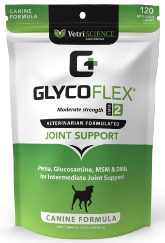 VetriScience Glycoflex 2 Hip and Joint Supplement for Working and Active Dog Breeds, Chicken, 120 Chews - Joint and Mobility Support for Competitive and Maturing Dogs